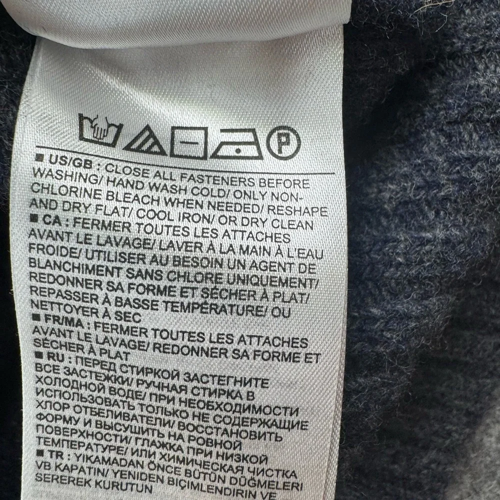 Banana Republic Italian Yarn Wool Blend Mens Sz L Sweater Shawl Preppy Blue Gray